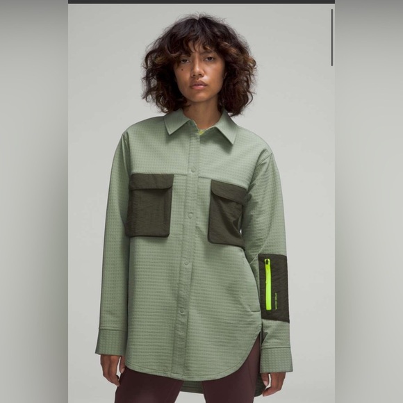 lululemon athletica Jackets & Blazers - Lululemon Grid Fleece Hiking Overshirt Womens Size 4  Shacket Oversized Green